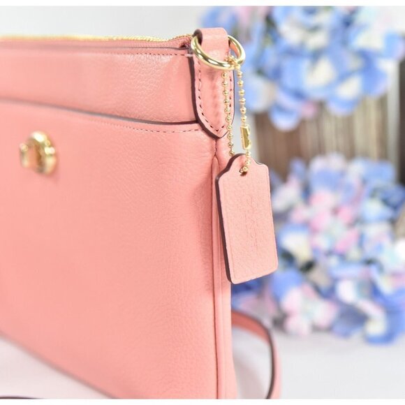 Coach Polly Candy Pink Pebbled Leather Turnlock Slim Crossbody Bag NWT - Picture 3 of 7